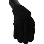Dolce & Gabbana Black Leather Motorcycle Biker Mitten Gloves LB1025- 8.5