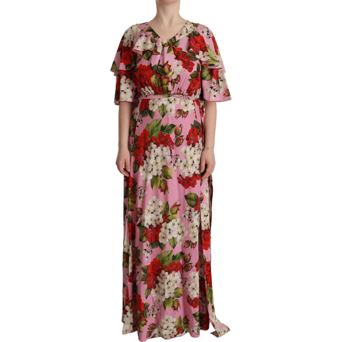 Dolce & Gabbana Pink Floral Silk Stretch Gown Maxi Dress DR28631- 40