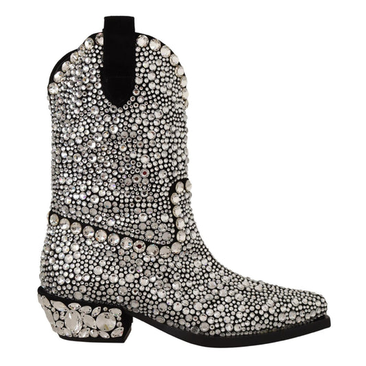 Dolce & Gabbana Black Suede Strass Crystal Cowgirl Boots