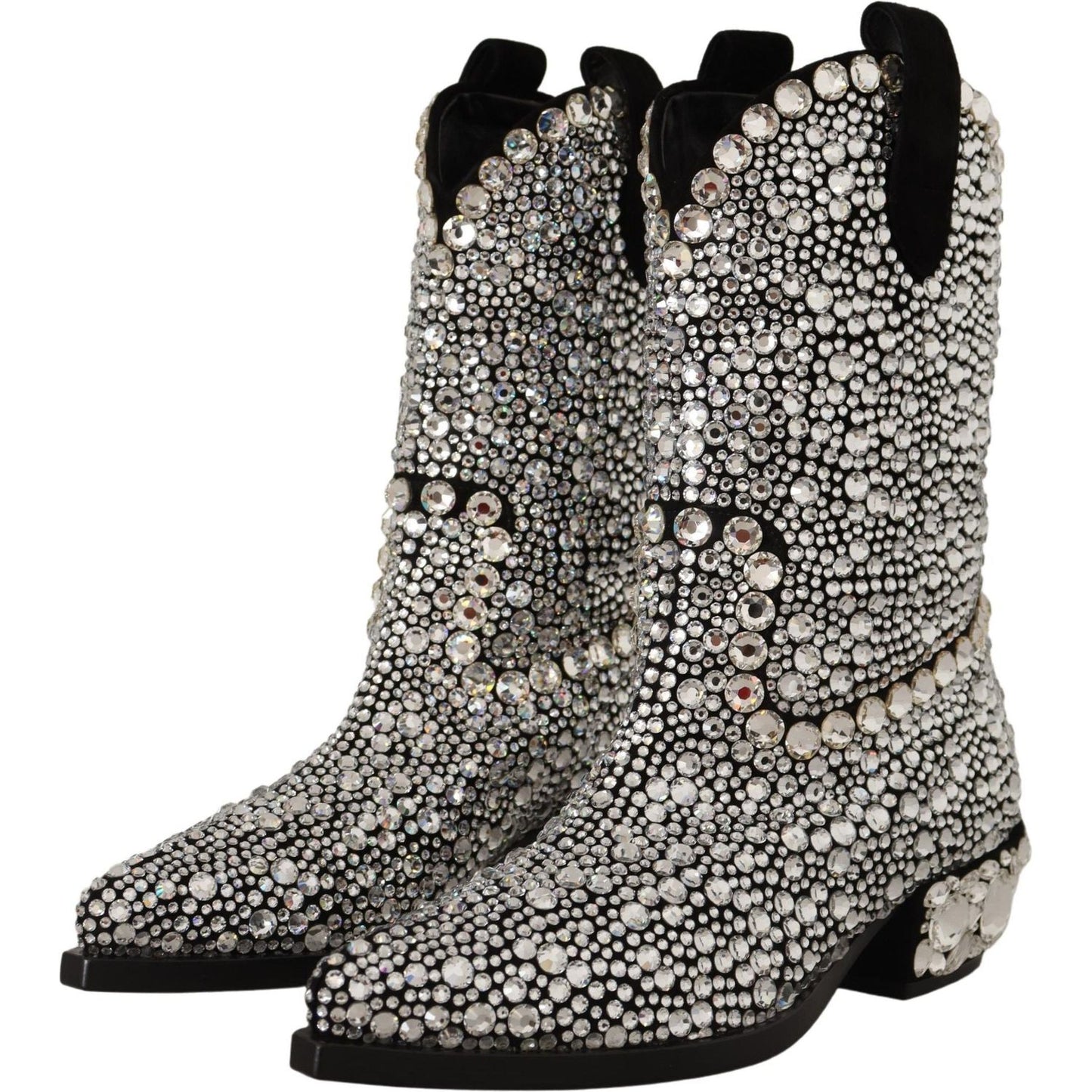 Dolce & Gabbana Black Suede Strass Crystal Cowgirl Boots LA9803- 35