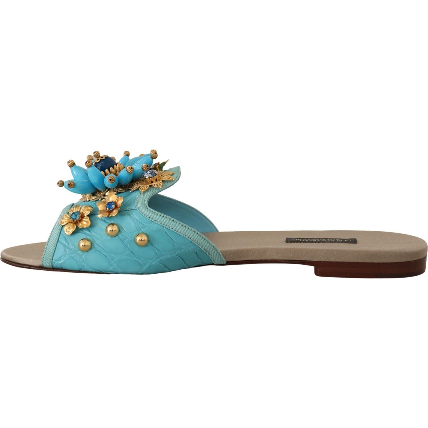 Dolce & Gabbana Blue Crystal Exotic Leather Blue Crystal Sandals LA9785- 35.5