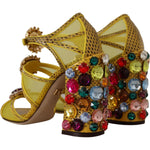 Dolce & Gabbana Yellow Leather Crystal Ayers Sandals Shoes LA9809- 35