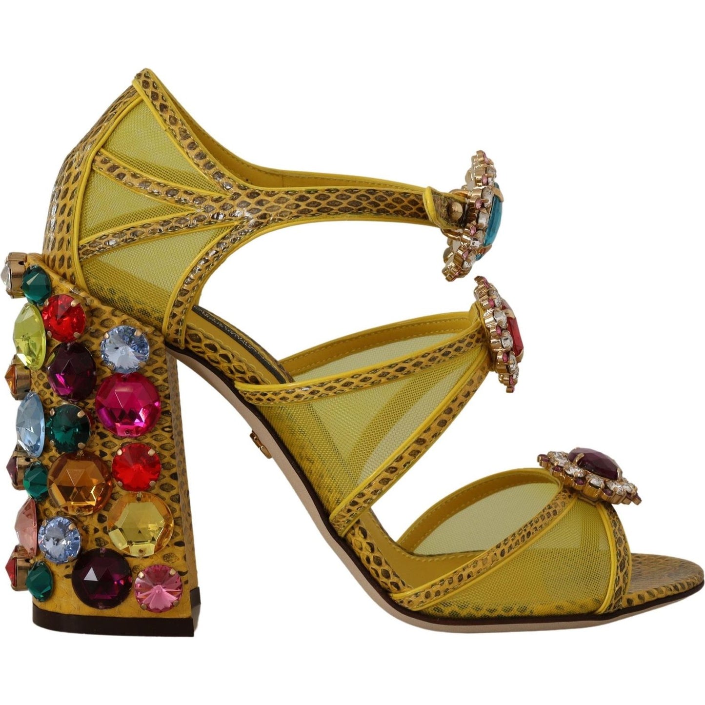 Dolce & Gabbana Yellow Leather Crystal Ayers Sandals Shoes LA9809- 35