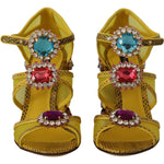 Dolce & Gabbana Yellow Leather Crystal Ayers Sandals Shoes LA9809- 35
