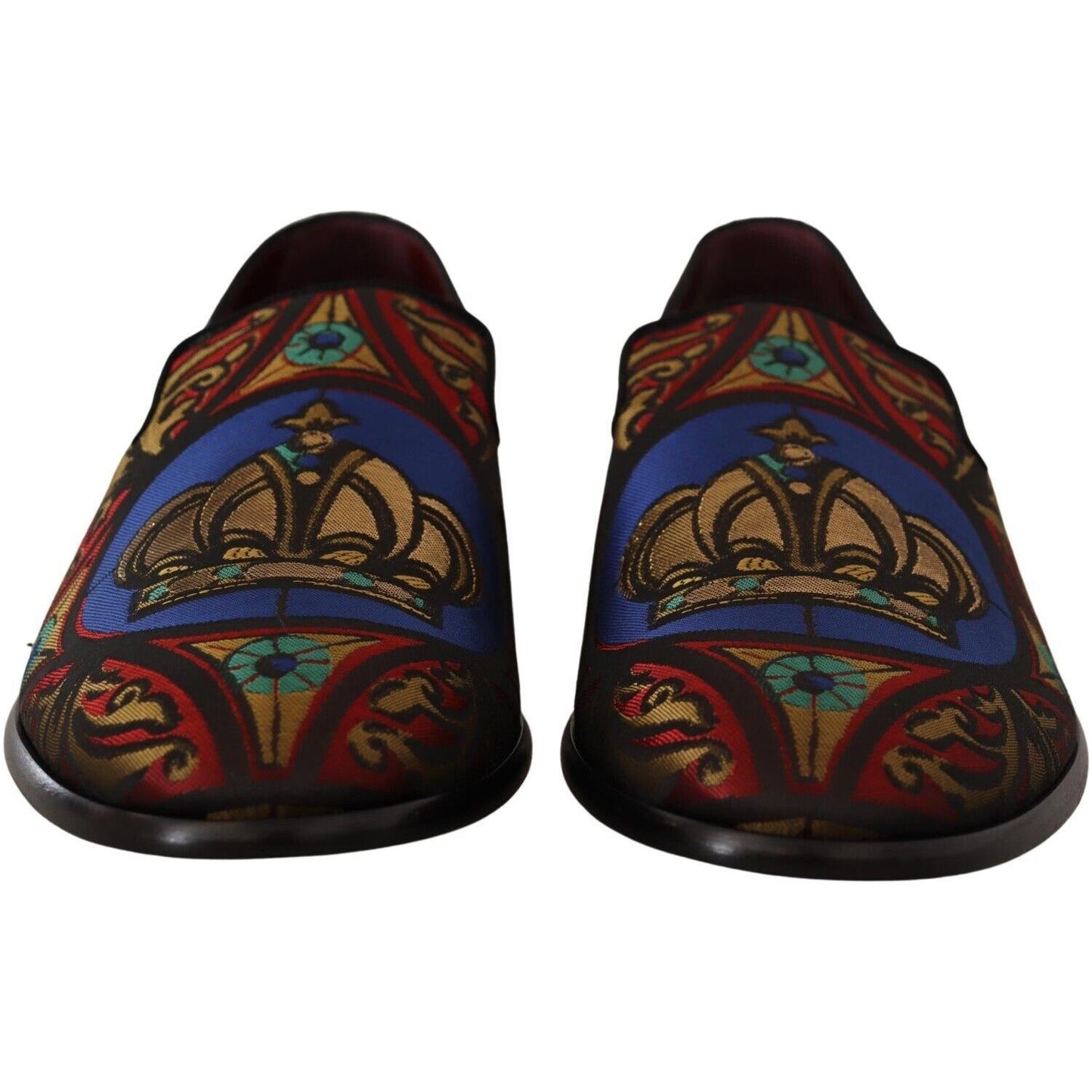 Dolce & Gabbana Multicolor Jacquard Crown Slippers Loafers Shoes MV4462 -39