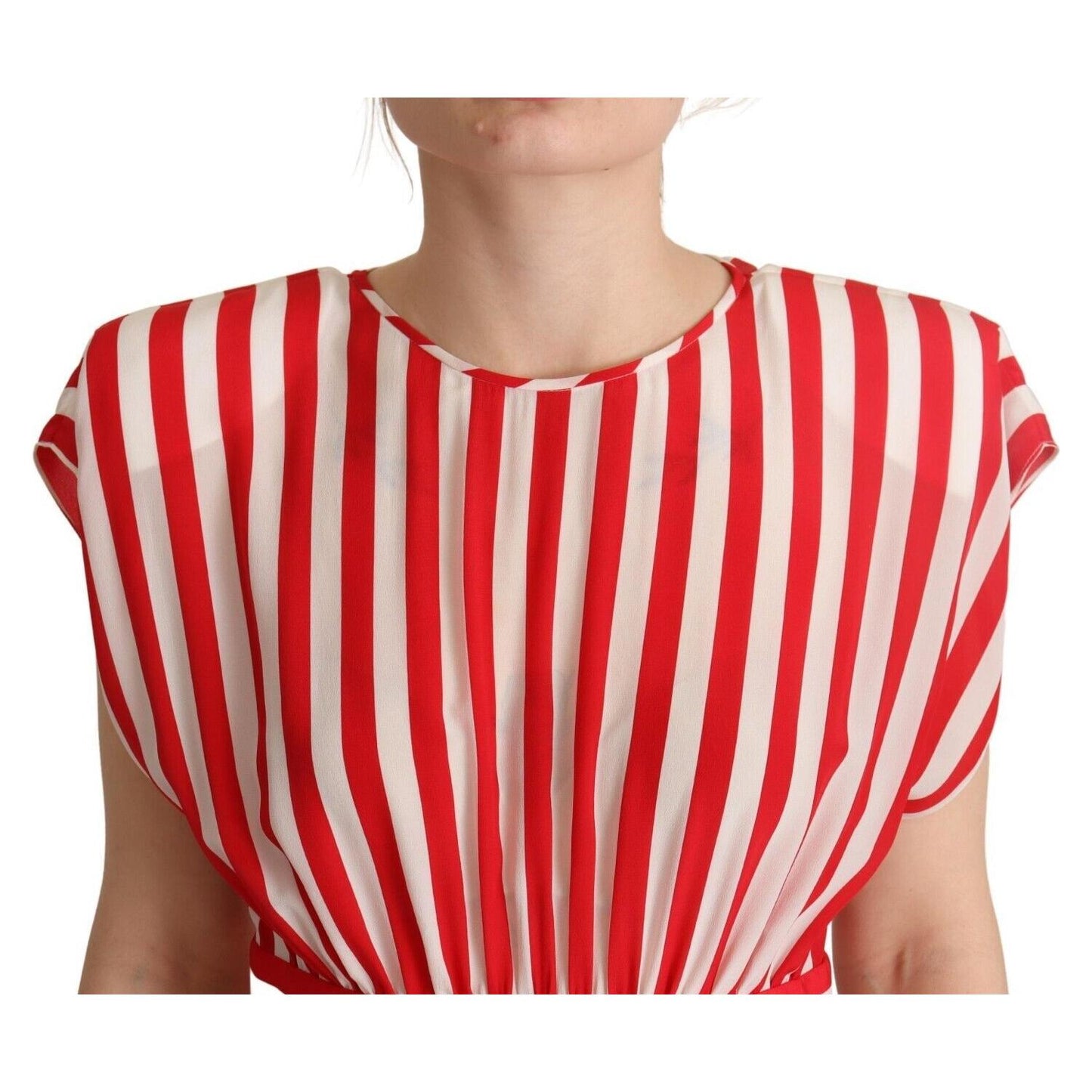 Dolce & Gabbana Red White Stripes Silk Mini A-line Dress DR28619 - 40