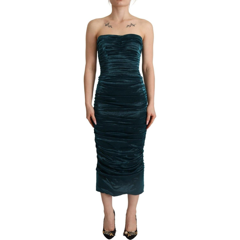 Dolce & Gabbana Turquoise Bustier Bodice Draped Midi Dress. DR28617##2- 42