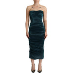 Dolce & Gabbana Turquoise Bustier Bodice Draped Midi Dress. DR28617##2- 42