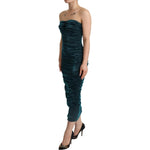 Dolce & Gabbana Turquoise Bustier Bodice Draped Midi Dress. DR28617##2- 42