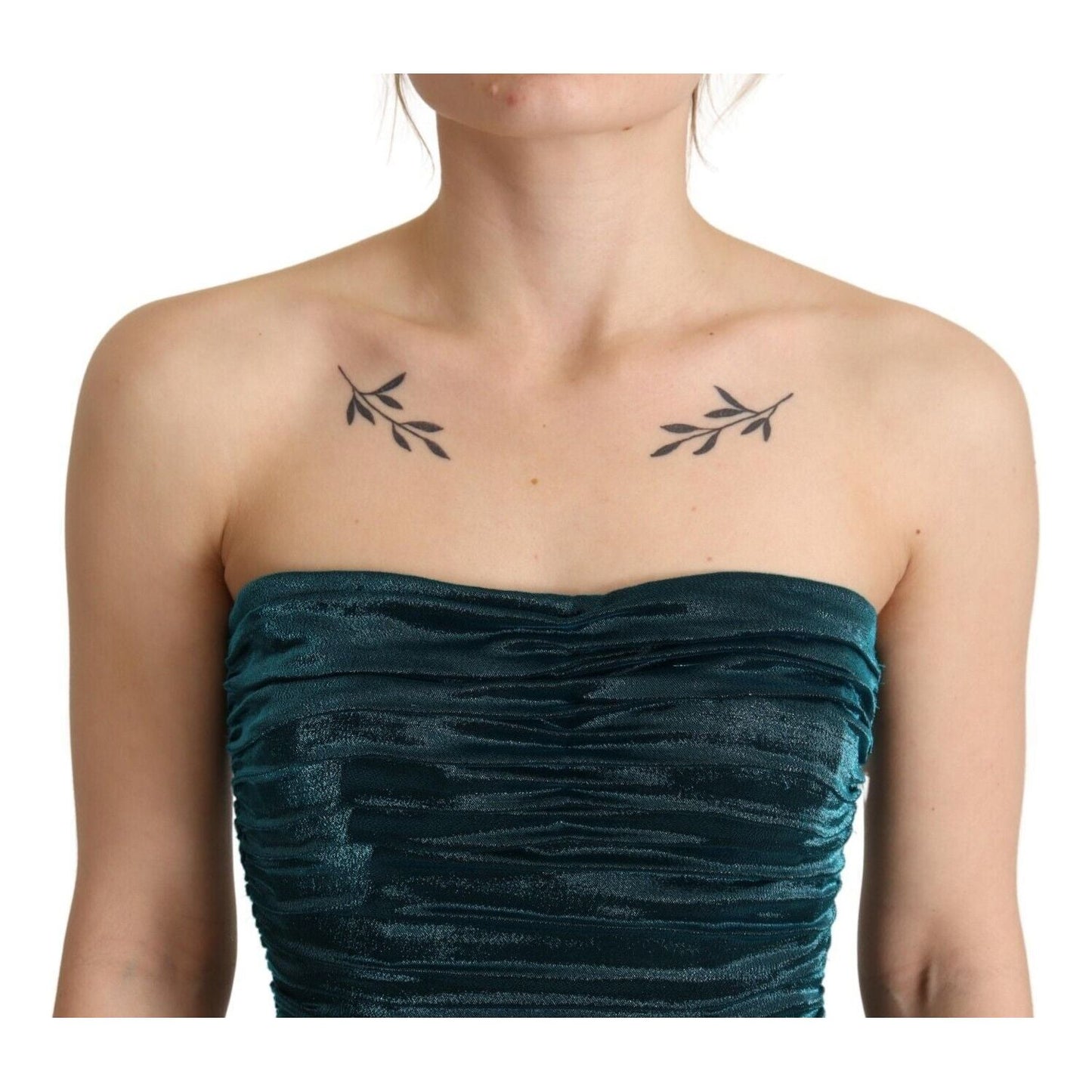 Dolce & Gabbana Turquoise Bustier Bodice Draped Midi Dress. DR28617##2- 42