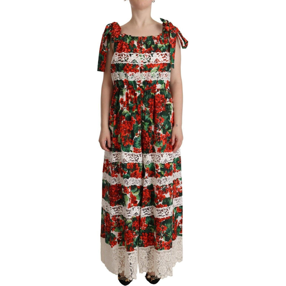 Dolce & Gabbana Multicolor Geranium Print Lace Long Maxi Dress DR28633 - 44