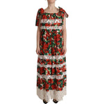 Dolce & Gabbana Multicolor Geranium Print Lace Long Maxi Dress DR28633 - 44