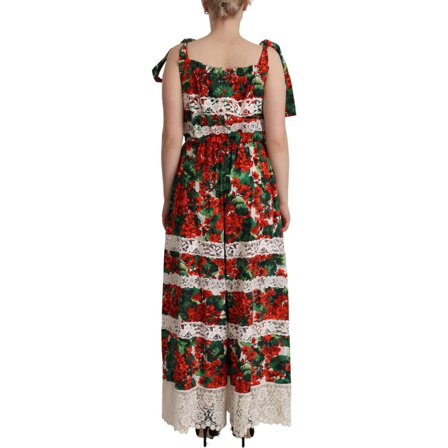 Dolce & Gabbana Multicolor Geranium Print Lace Long Maxi Dress DR28633 - 44