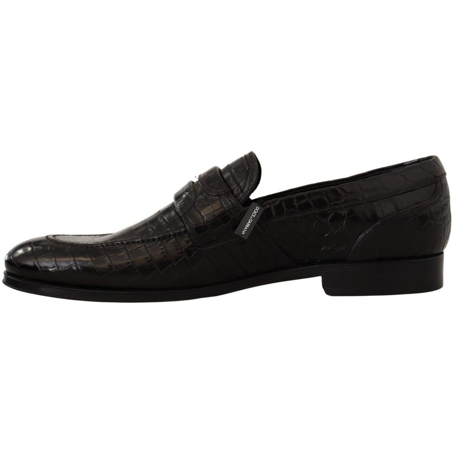 Dolce & Gabbana Black Crocodile Leather Slip On Moccasin Shoes