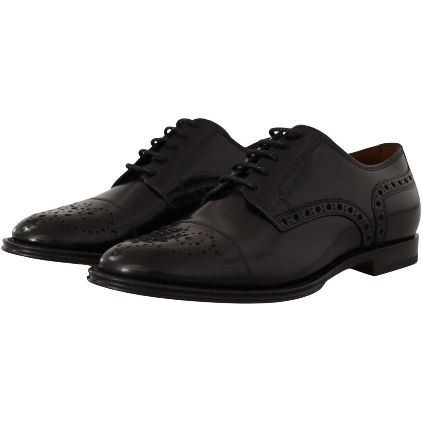 Dolce & Gabbana Black Leather Wingtip Mens Formal Derby Shoes MV4692 - 39