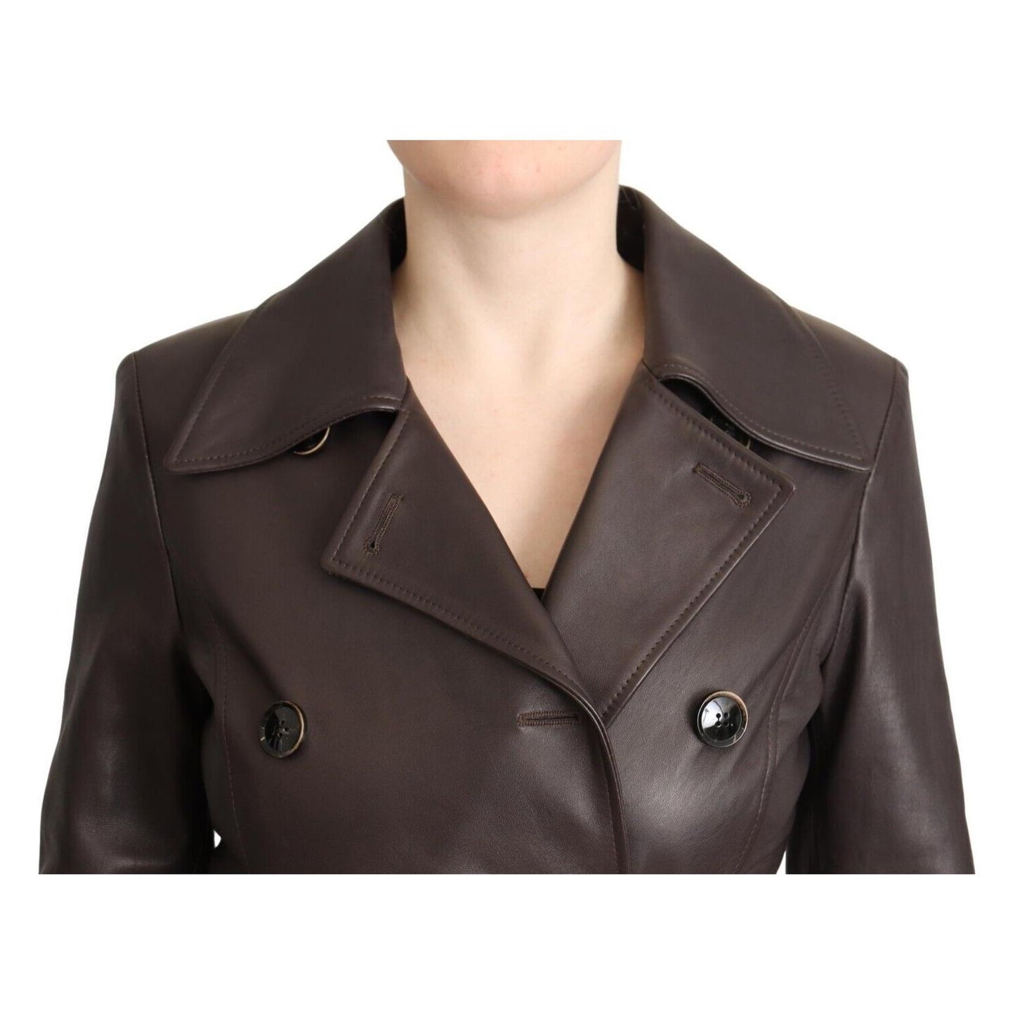 Dolce & Gabbana Dark Brown Leather Long Sleeves Belted Jacket JKT3286 - 40