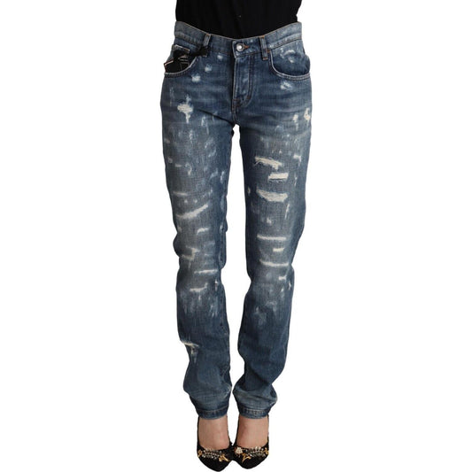 Dolce & Gabbana Blue Distressed Denim BOYFRIEND Skinny Jeans