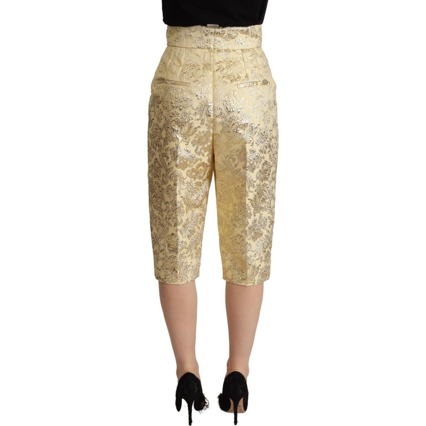 Dolce & Gabbana Beige Floral Brocade High Waist Trouser Cropped Pants PAN72789 - 40