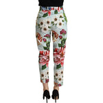 Dolce & Gabbana Light Blue Fiori Print Cotton Trouser Tapered Pants PAN72802- 36