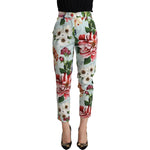 Dolce & Gabbana Light Blue Fiori Print Cotton Trouser Tapered Pants PAN72802- 36
