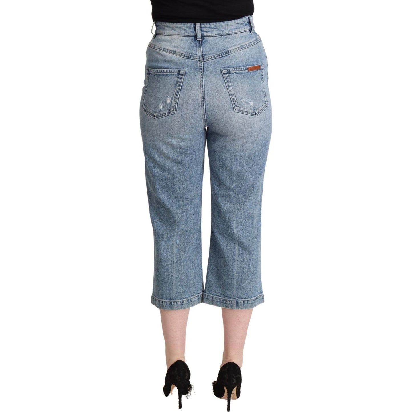 Dolce & Gabbana Blue Tattered Cotton Denim Capri Cropped Jeans PAN72816- 40