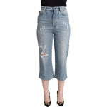 Dolce & Gabbana Blue Tattered Cotton Denim Capri Cropped Jeans PAN72816- 40
