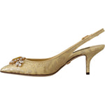 Dolce & Gabbana Gold Crystal Slingbacks Pumps Heels Shoes LA9763- 35