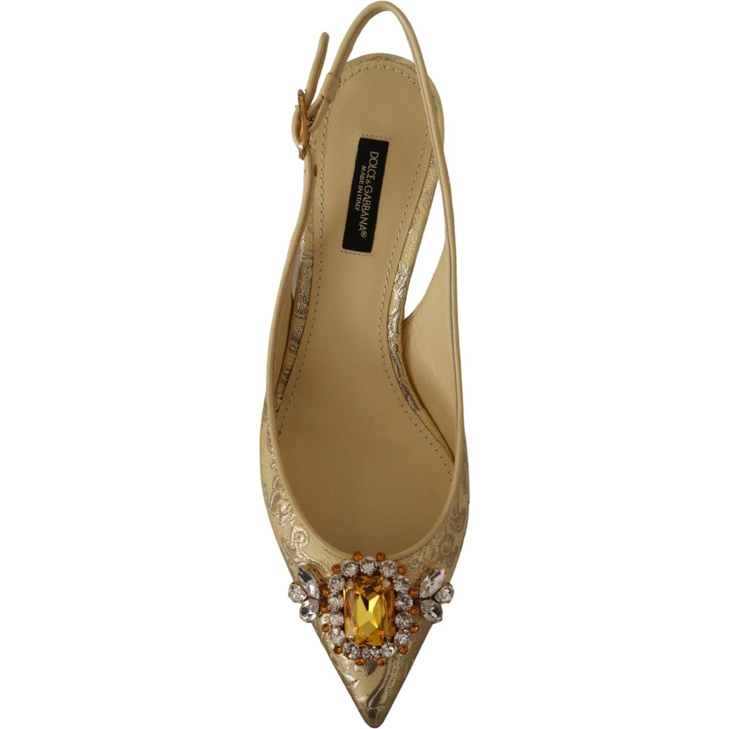 Dolce & Gabbana Gold Crystal Slingbacks Pumps Heels Shoes LA9763- 35