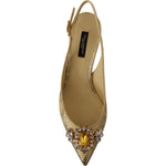 Dolce & Gabbana Gold Crystal Slingbacks Pumps Heels Shoes LA9763- 35
