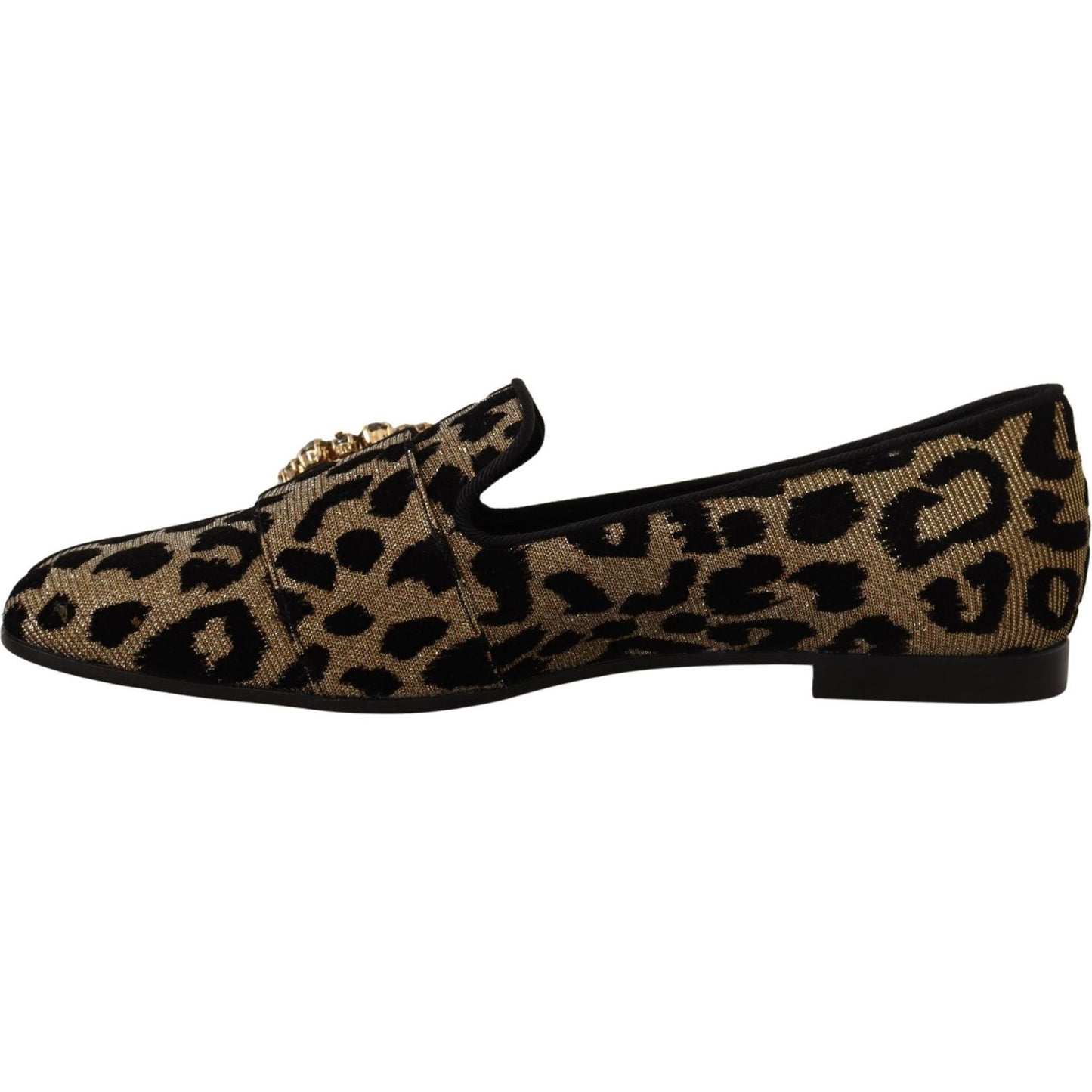 Dolce & Gabbana Gold Leopard Print Crystals Loafers Shoes LA9771- 36.5