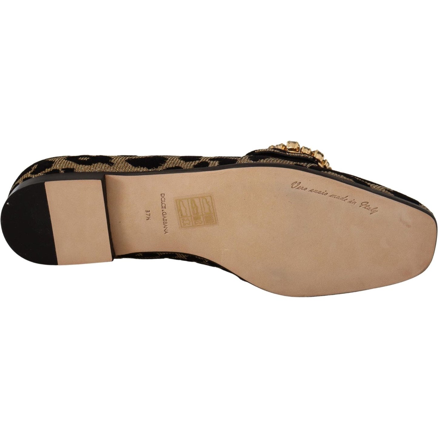 Dolce & Gabbana Gold Leopard Print Crystals Loafers Shoes LA9771- 36.5