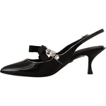 Dolce & Gabbana Black Patent Leather Crystal Slingbacks Shoes LA9786- 37