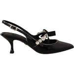 Dolce & Gabbana Black Patent Leather Crystal Slingbacks Shoes LA9786- 37
