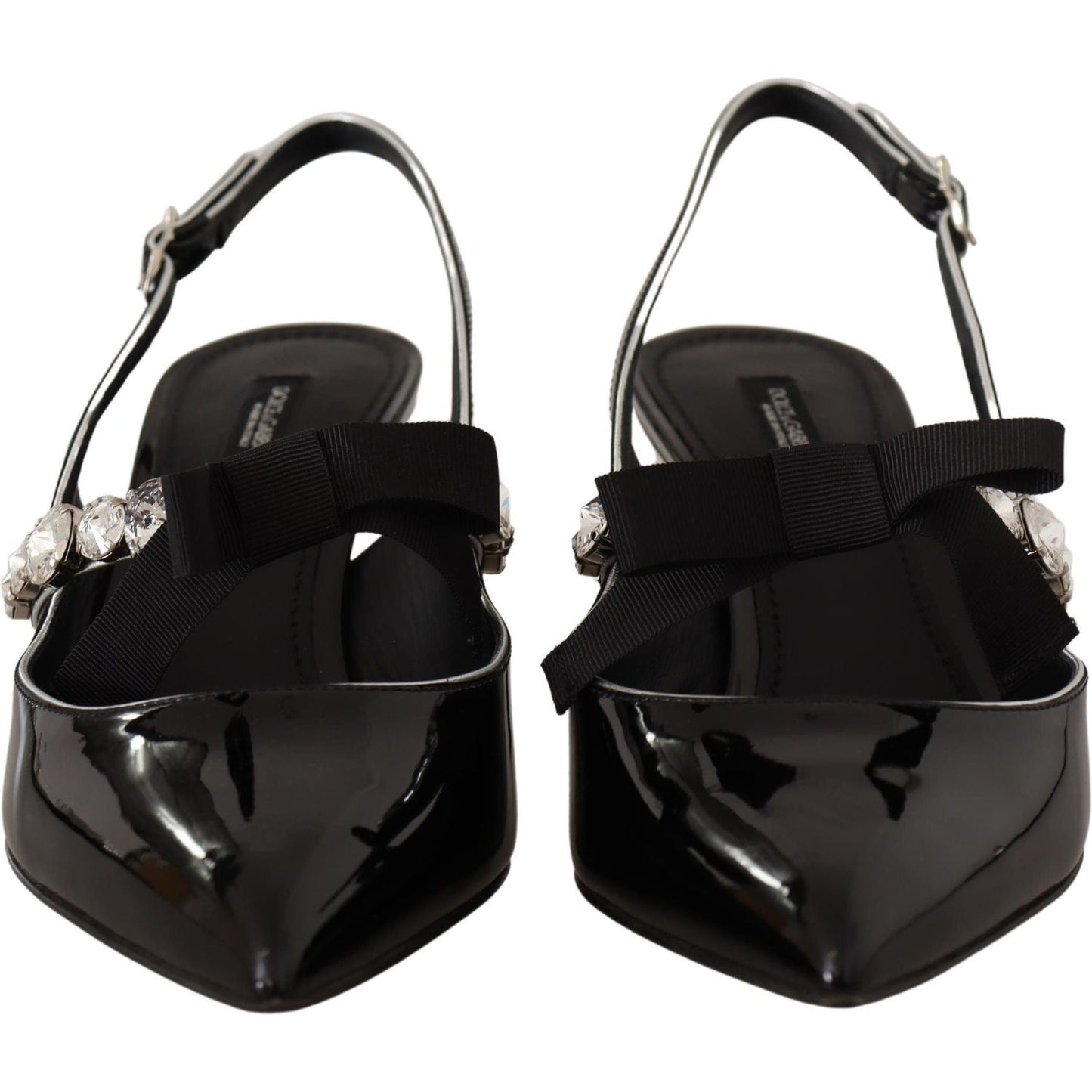 Dolce & Gabbana Black Patent Leather Crystal Slingbacks Shoes LA9786- 37