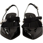 Dolce & Gabbana Black Patent Leather Crystal Slingbacks Shoes LA9786- 37