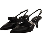 Dolce & Gabbana Black Patent Leather Crystal Slingbacks Shoes LA9786- 37