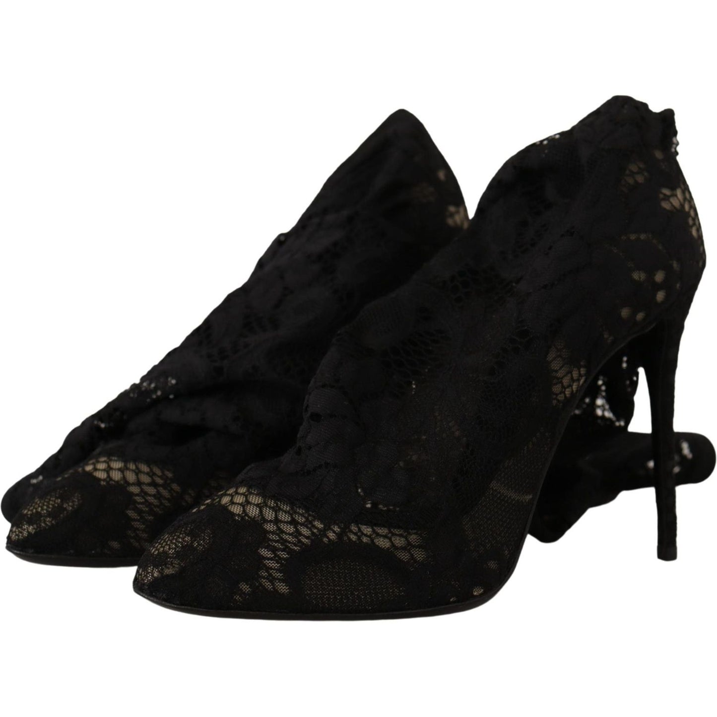 Dolce & Gabbana Black Stretch Socks Taormina Lace Boots Shoes LA9030-36