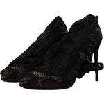 Dolce & Gabbana Black Stretch Socks Taormina Lace Boots Shoes LA9030-36