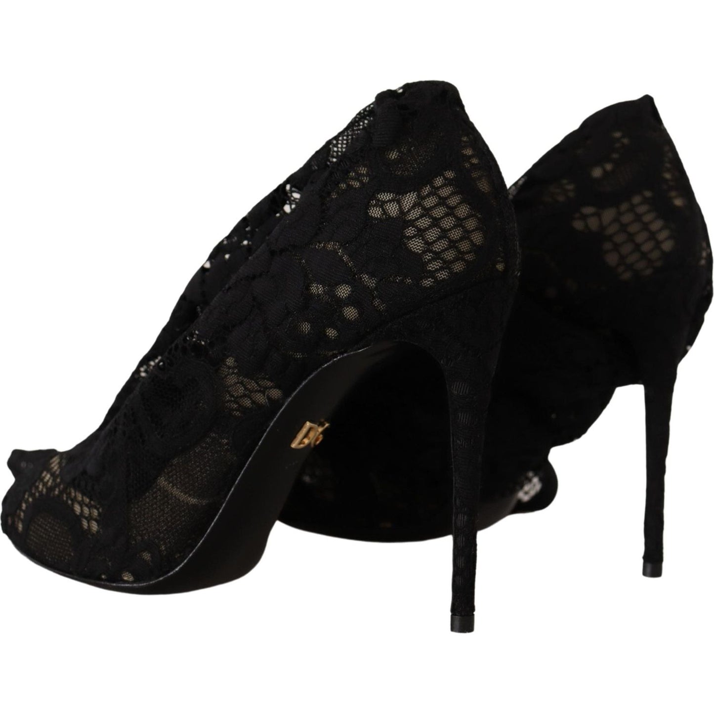 Dolce & Gabbana Black Stretch Socks Taormina Lace Boots Shoes LA9030-36