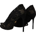 Dolce & Gabbana Black Stretch Socks Taormina Lace Boots Shoes LA9030-36