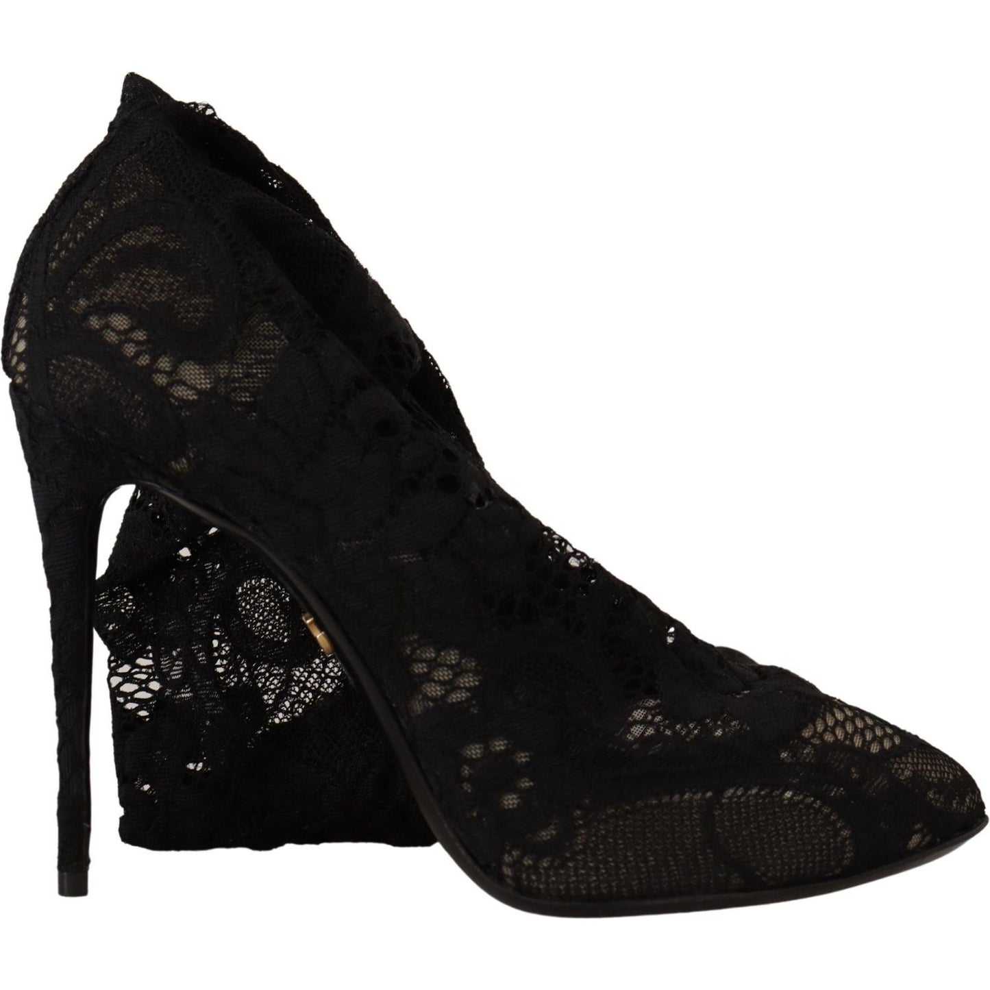 Dolce & Gabbana Black Stretch Socks Taormina Lace Boots Shoes LA9030-36