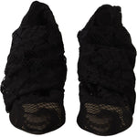 Dolce & Gabbana Black Stretch Socks Taormina Lace Boots Shoes LA9030-36