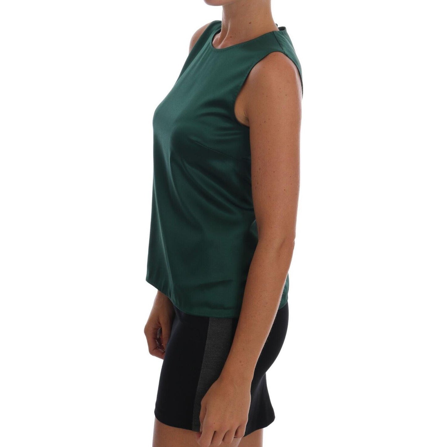 Dolce & Gabbana Dark Green Silk Sleeveless Round Neck Tank Top TSH1054 - 40