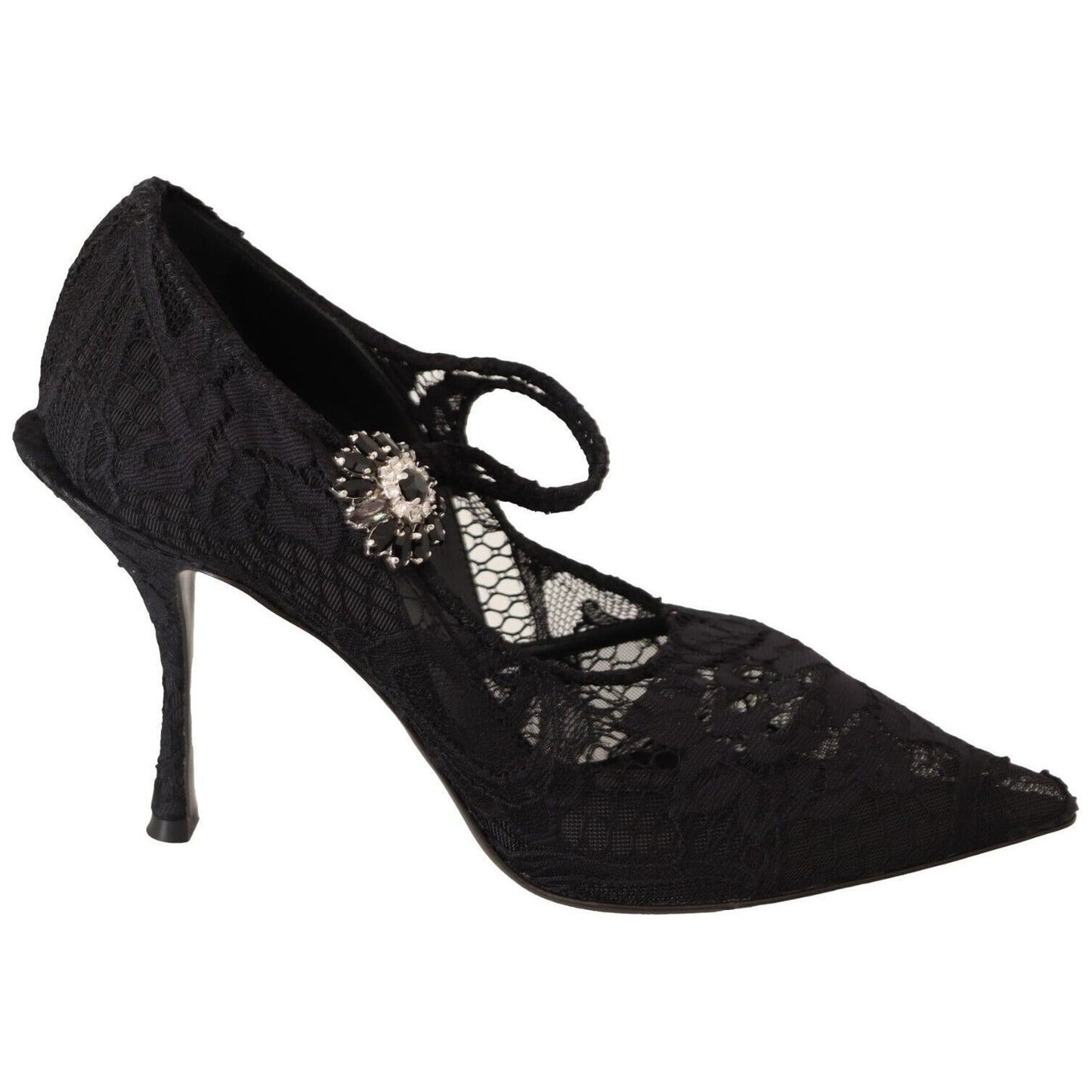Dolce & Gabbana Black Lace Crystals Heels Mary Jane Pumps Shoes LA9842 - 38