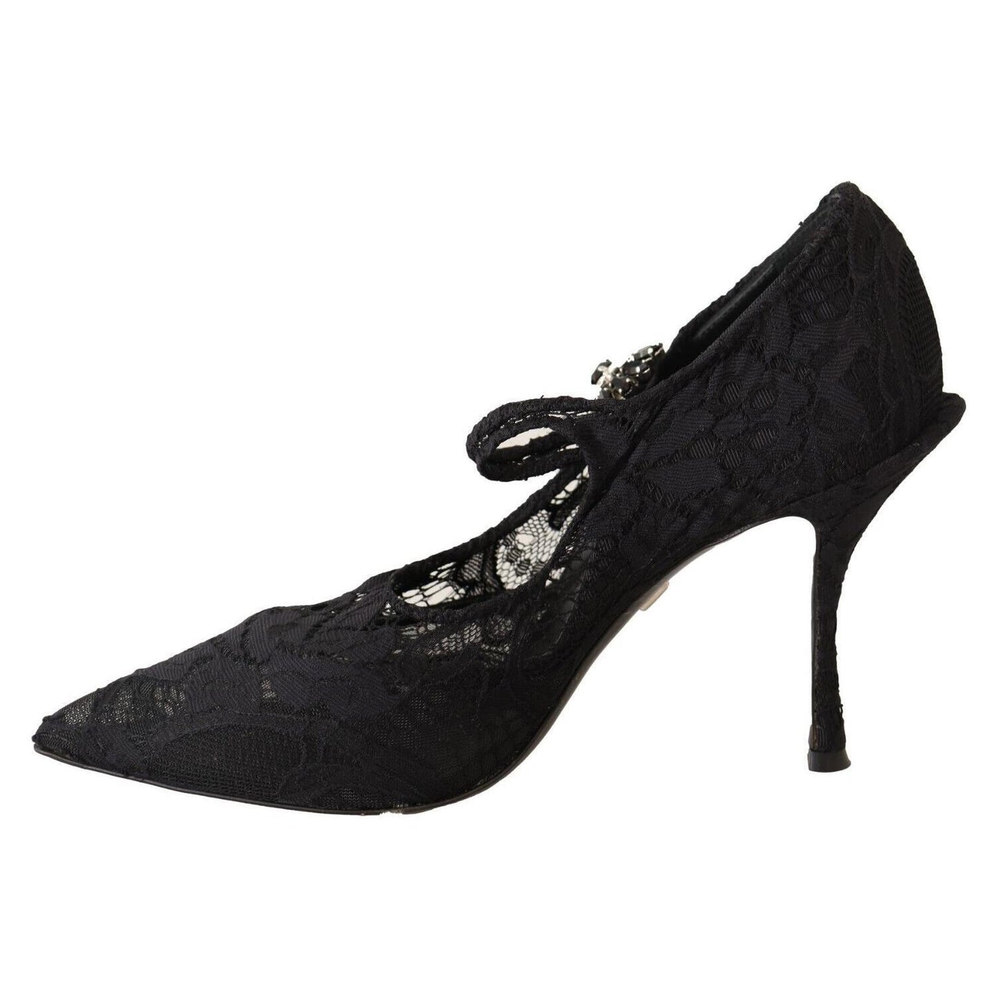 Dolce & Gabbana Black Lace Crystals Heels Mary Jane Pumps Shoes LA9842 - 38