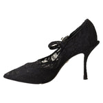Dolce & Gabbana Black Lace Crystals Heels Mary Jane Pumps Shoes LA9842 - 38