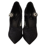 Dolce & Gabbana Black Lace Crystals Heels Mary Jane Pumps Shoes LA9842 - 38