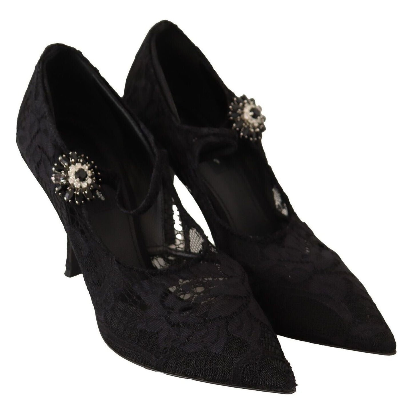 Dolce & Gabbana Black Lace Crystals Heels Mary Jane Pumps Shoes LA9842 - 38
