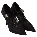 Dolce & Gabbana Black Lace Crystals Heels Mary Jane Pumps Shoes LA9842 - 38