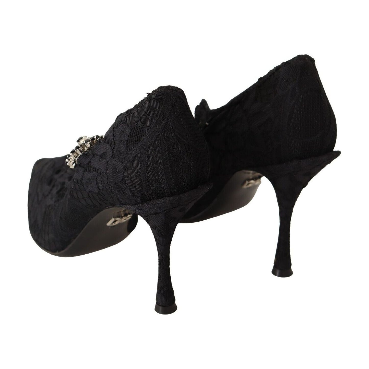 Dolce & Gabbana Black Lace Crystals Heels Mary Jane Pumps Shoes LA9842 - 38